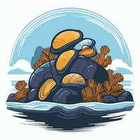 Barnacles and mussels clinging to ocean washed stones vector
