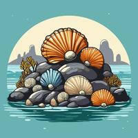 Barnacles and mussels clinging to ocean-washed stones vector