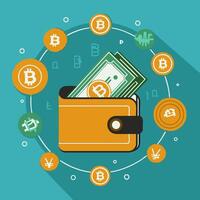 Digital wallet with cryptocurrency symbols vector