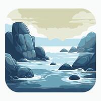 Drifting mist softening the edges of ocean boulders vector