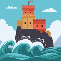 Fierce waves slamming into a rocky fortress2 vector