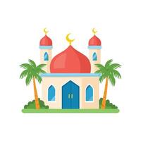 Small village mosque with palm trees vector