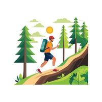 Trail runner navigating a steep forest vector