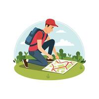 traveler sketching a trail map on the ground vector