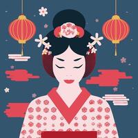 Geisha in Floating Dream World vector