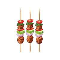 Grilled kebabs on skewers vector