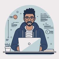 Line art illustration of a coder vector