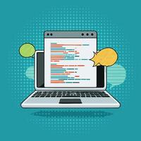 Laptop with floating code bubbles vector