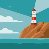 lighthouse standing on rocky cliffs vector