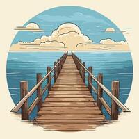 Old wooden pier extending into a calm ocean vector