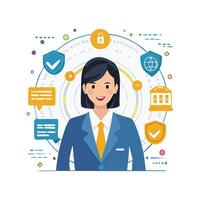 Female Cybersecurity Expert with Digital Elements vector