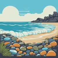 Smooth pebbles on a tranquil beach with foamy waves2 vector