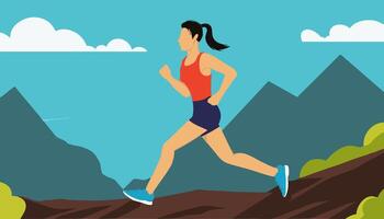 Trail runner sprinting along a rugged mountain ridge vector
