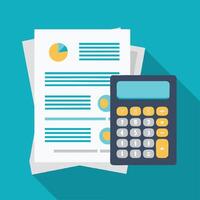 A calculator next to financial documents vector