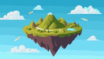 A fantasy island floating in the sky vector