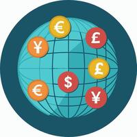 A globe with different currency symbols vector