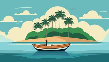 A small boat anchored near an island vector