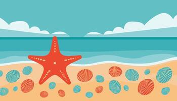 A starfish and seashells on the shore vector