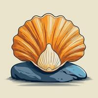 A single seashell resting on a smooth boulder vector