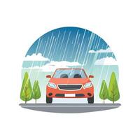 car driving through a rainstorm with wipers on. vector