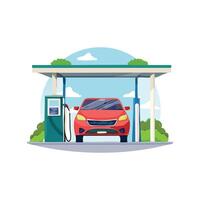 car parked at a gas station being refueled. vector