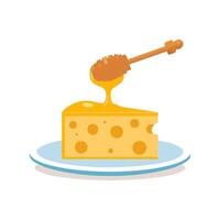cheese and honey drizzle on a dessert plate vector