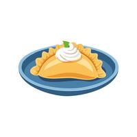 cheese and potato pierogi with sour cream vector