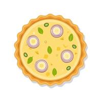 cheese and onion tart with a golden crust vector