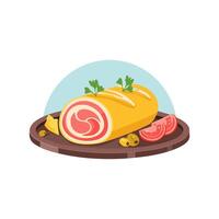 cheese and prosciutto roll on a party tray vector