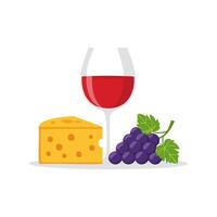 cheese and wine pairing with a glass of red wine vector