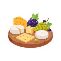 cheese platter with assorted cheeses and grapes vector
