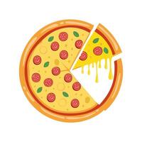 cheese pizza with melted cheese stretching as a slice is lifted vector