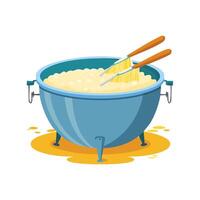 cheese-making process with milk curdling in a vat vector