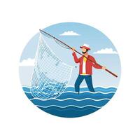 deep-sea fisherman hauling in a massive net vector