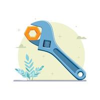 adjustable wrench tightening a nut vector