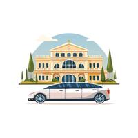 limousine parked outside a fancy event venue. vector