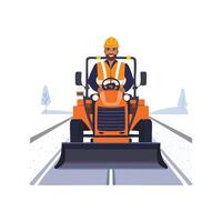 snowplow driver clearing a road during a blizzard vector