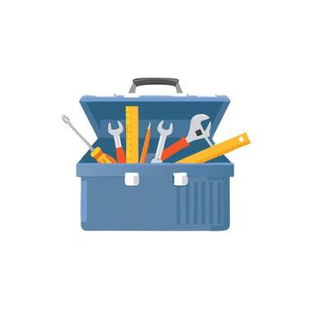 toolbox open, filled with tools. vector