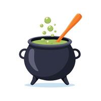 witch cauldron with a spoon stirring itself vector