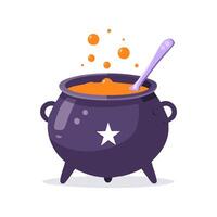 witch cauldron with a spoon that dances vector