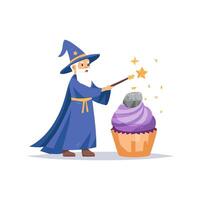 wizard spell turning a rock into a cupcake vector