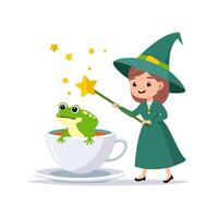 wizard spell turning a teacup into a frog vector
