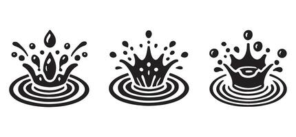 Three Splash Water Drops Illustration with Circular Ripples Design vector