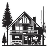 Cozy House Silhouette Illustration with Balcony and Forest View vector