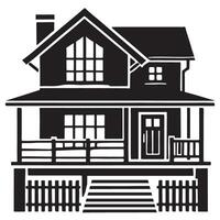 Classic Two Story House Illustration With A Fenced Yard vector