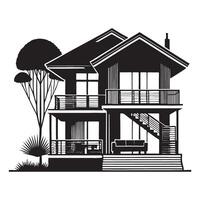 Silhouette Villa Design Multi Story Building Architecture Illustration vector