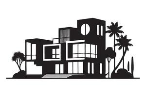 Modern Luxury Villa Illustration With Trees and Palm Trees vector