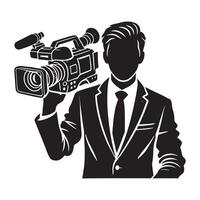 Silhouette Cameraman Holding Professional Broadcast Camera Hand Drawn vector