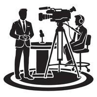 Silhouette Newscaster and Cameraman Illustration Broadcasting Live Coverage vector