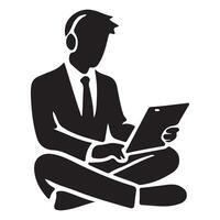 Business Man Silhouette Using Tablet with Headphones Design vector